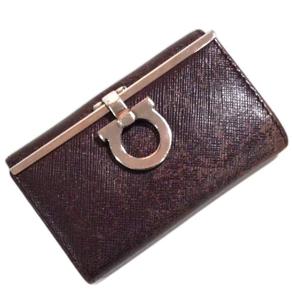 Salvatore Ferragamo Purple Leather Key Holder Silver Clasp 6-Key Case 4x2.5"